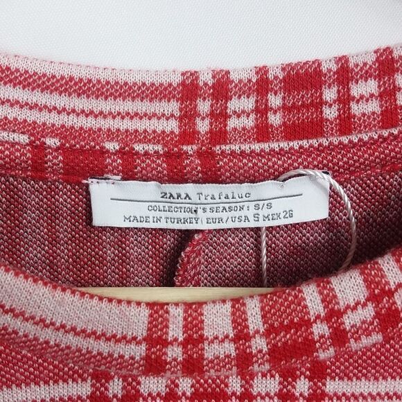 Zara》 Trafaluc Red & White Plaid Tunic Style Top NWOT - Picture 4 of 7